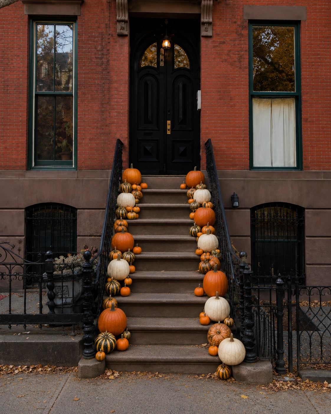 Manhattan NYC stoop with pumpkins