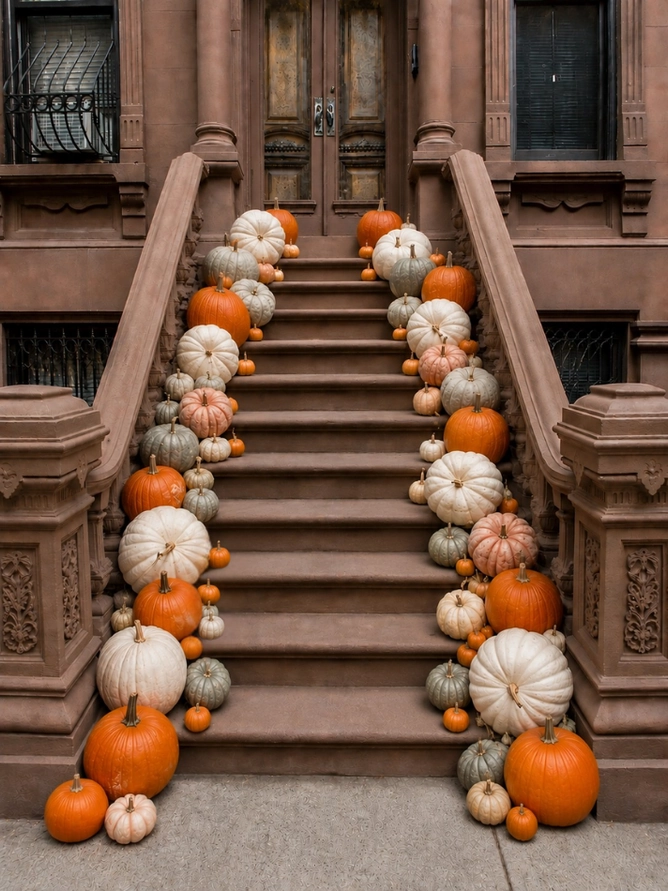 Package 1 full pumpkin display NYC brownstone stoop pumpkin delivery